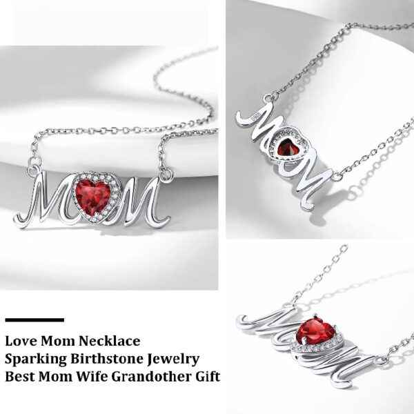 Bestyle S925 Sterling Silver Necklace for Mom Grandma Shiny CZ Heart Pendant Necklace March Created Aquamarine Birthstone Jewelry Mother's Day Gift