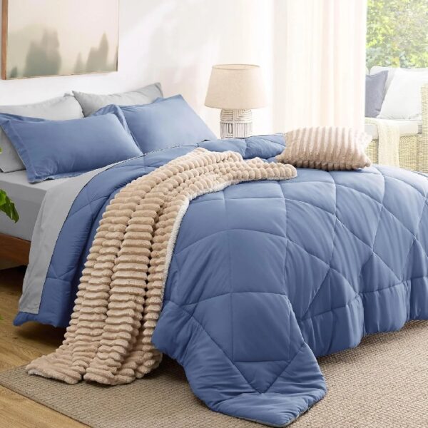 Light Purple Queen Comforter Set - 7 Pieces Reversible Queen Bed in a Bag, Queen Bed Set Light Purple and Grey with Comforters, Sheets, Pillowcases & Shams