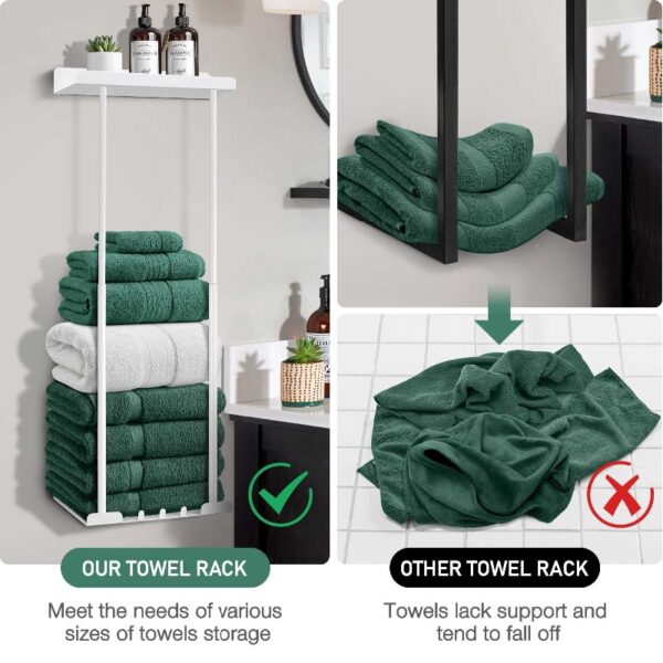 Livhil Wall Towel Rack for Rolled Towels, New Upgrade Towel Racks for Bathroom Wall Mounted, Bathroom Bar Towel Storage, Metal Bath Towel Holder for Folded Large Towel Washcloths, Black