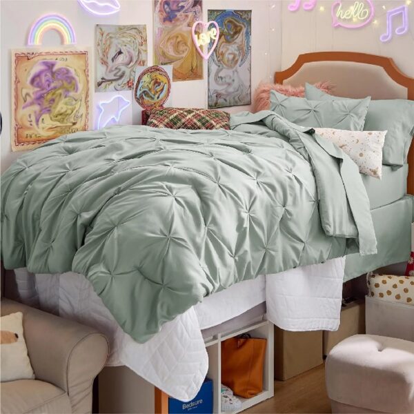 Dorm Bedding Twin Comforter Set - 5 Pieces Pintuck Bed in A Bag with Comforters, Sheets, Pillowcases & Shams