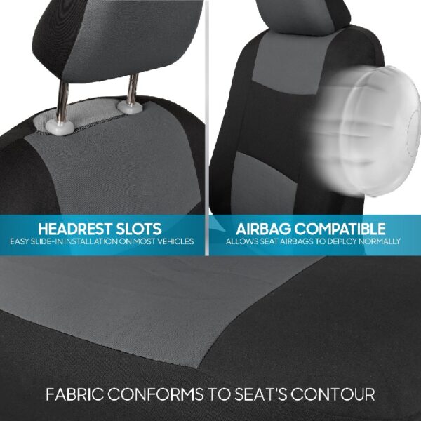 PolyPro Car Seat Covers Full Set in Charcoal on Black – Front and Rear Split Bench for Cars, Easy to Install Cover Set, Accessories Auto Trucks Van SUV