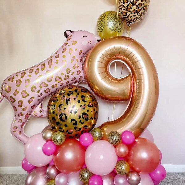 135pcs Pink 3D Leopard Aluminium Foil Balloons Pink leopard latex balloon kid birthday party decor Gender disclosure baby shower (135pcs,Other)