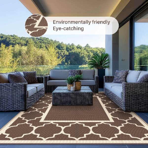 Outdoor Rugs Waterproof Plastic Straw Mat 6'x9' Reversible Patio Deck Beach Blue & White