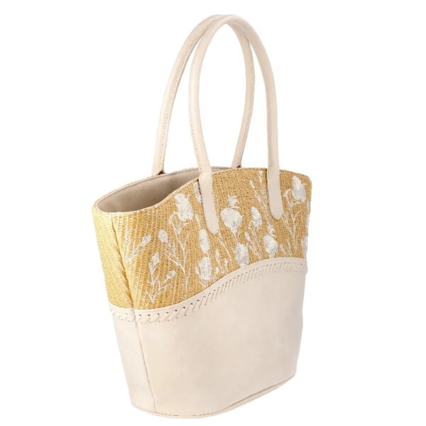 The Pioneer Woman Raffia Tote Bag with Floral Embroidery, Ivory, Women's