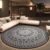 Outdoor Rug 6'x9' Waterproof Patio Rug Reversible Indoor Outdoor Rug Lightweight Plastic Straw Rug for RV Camping Deck Balcony Boho Porch Decor Dark Grey and White