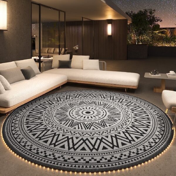 Outdoor Rug 6'x9' Waterproof Patio Rug Reversible Indoor Outdoor Rug Lightweight Plastic Straw Rug for RV Camping Deck Balcony Boho Porch Decor Dark Grey and White