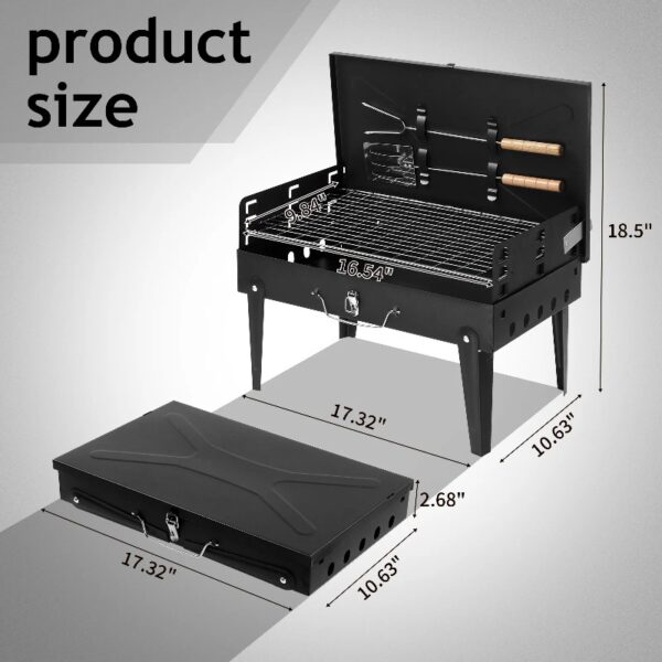 Portable Grill Charcoal Grill BBQ Grill Square Design Black