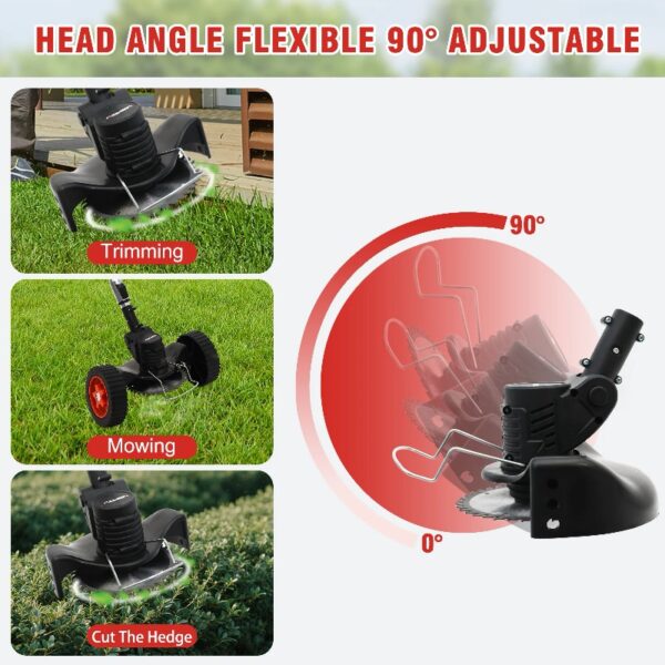 24V Black Electric Weed Eater Lawn Edger Cordless Grass String Trimmer Cutter + 2 Batteries & 3 Types Blades