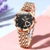 Women Watch Fashion Rose Gold Diamond Analog Quartz Female Watch for Women Luxury Dress Ladies Stainless Steel Luminous Waterproof Date Wrist Watches Green Dial