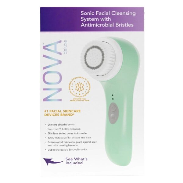 NOVA: Sonic Facial Cleansing, Exfoliating, Serum Infuser Device with Antimicrobial Brush Bristles