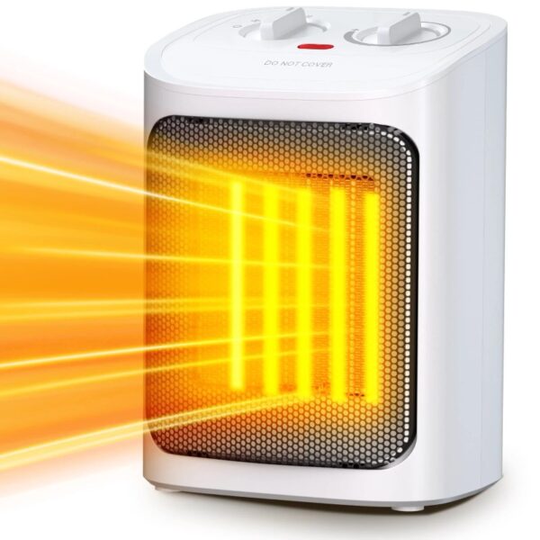 Space Heater, 750W/1500W, Ceramic Small Fan Heater for Indoor Use, 2S Rapid Heating, Multiple Safety Protection, White