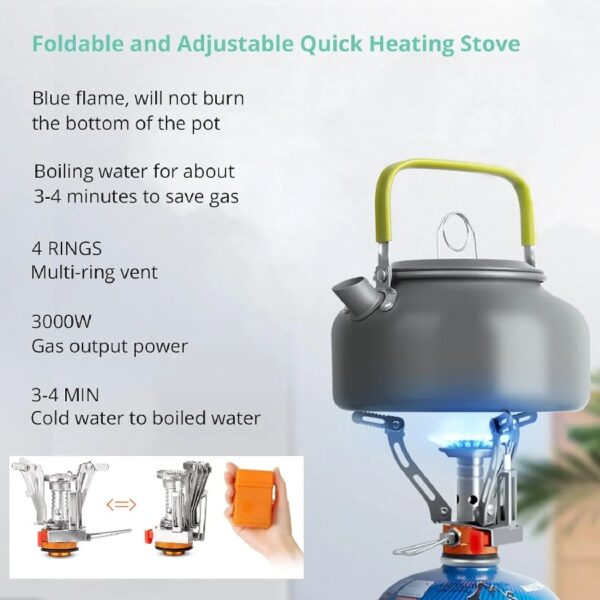 13pcs Camping Cookware Set With Mini Stove, Aluminum Camping Cookware Kit, Folding Camping Cooking Set With Non-stick Pot Pan Teapot Storage Bag For Camping Backpacking Outdoor Cooking Picnic