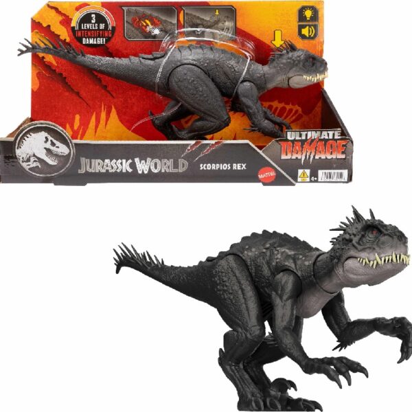 Ultimate Damage Scorpios Rex Dinosaur Toy Figure with Damage, Light & Sound Toy