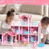 DollHouse with Colorful Light, Pretend Play Toddler Doll House Furniture Sets with 3 Dolls, 9 Rooms DIY , Creative Gift for Girls