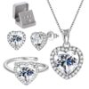 Women Heart Jewelry Set Necklace Earrings Ring 925 Sterling Silver February Birthstone Amethyst Wife Mother Birthday Valentine's Day Gift