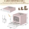 Extra Large Foldable Cat Litter Box with Litter Scoop, Front Entry Top Exit Cat Litter Pan with Lid, Enclosed Anti-Splashing Kitty Litter Box, Drawer Type Cat Litter Easy Cleaning and Scoop, Pink