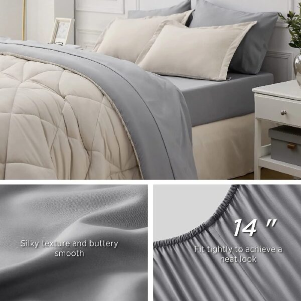 Light Purple Queen Comforter Set - 7 Pieces Reversible Queen Bed in a Bag, Queen Bed Set Light Purple and Grey with Comforters, Sheets, Pillowcases & Shams
