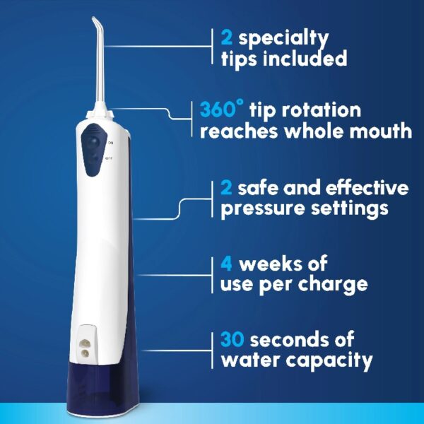 Cordless Portable Water Flosser with 2 Tips, ADA Accepted, White and Blue