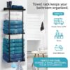 Livhil Wall Towel Rack for Rolled Towels, New Upgrade Towel Racks for Bathroom Wall Mounted, Bathroom Bar Towel Storage, Metal Bath Towel Holder for Folded Large Towel Washcloths, Black