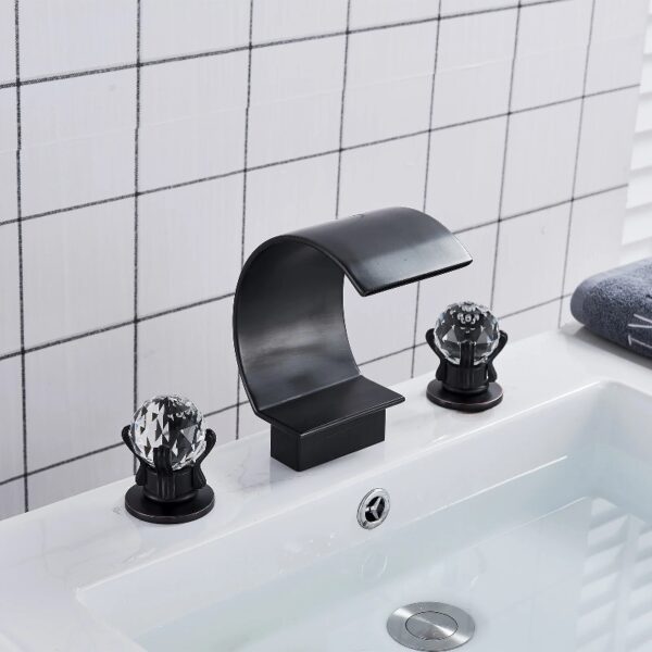 Widespread Bathroom Basin Faucet Crystal Handle Sink Mixer Tap Chrome Finish