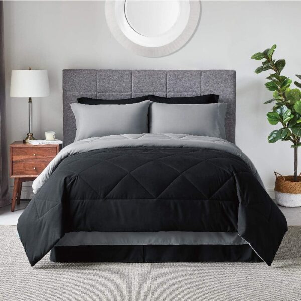 Light Purple Queen Comforter Set - 7 Pieces Reversible Queen Bed in a Bag, Queen Bed Set Light Purple and Grey with Comforters, Sheets, Pillowcases & Shams