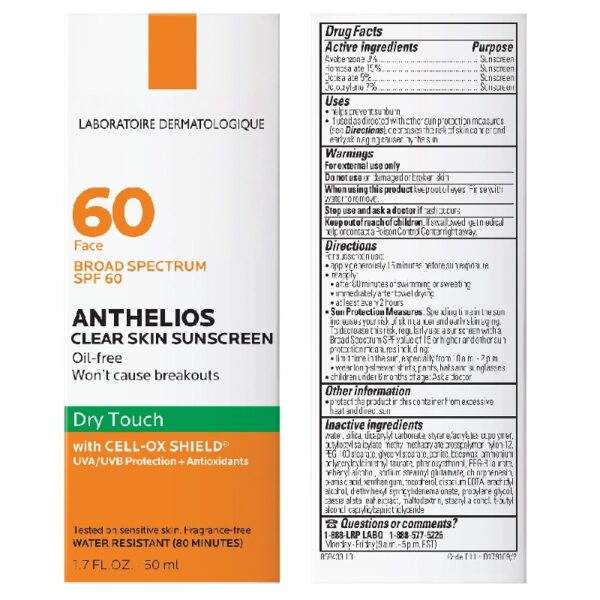 Anthelios Clear Skin SPF 60 Dry Touch Sunscreen, 1.7 fl oz