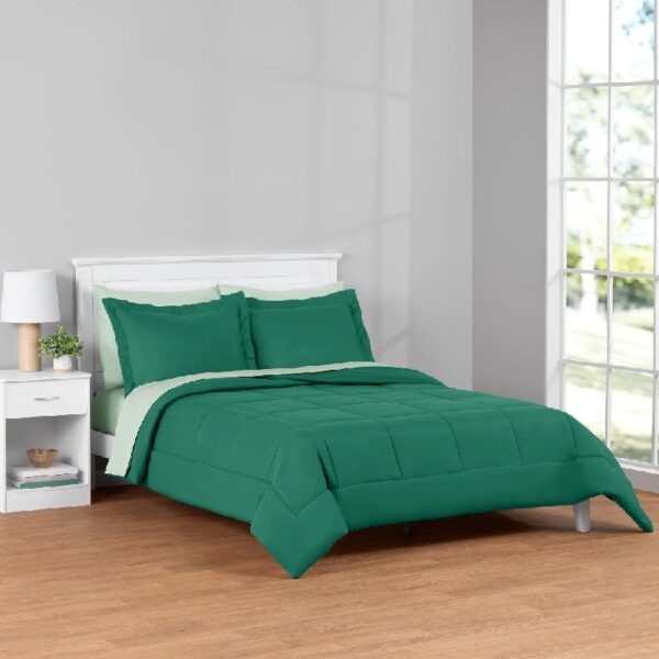 7 Piece Reversible Bed in a Bag Comforter Set with Sheets, Black, Queen