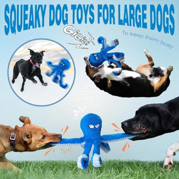 Dog Toys for Aggressive Chewers, Large Dog Toys to Keep Them Busy, Interactive Dog Toys, Squeaky Dog Toys, Tug of War Dog Toy, Crinkle Dog Toy (Blue Octopus)