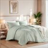 Full/Queen Comforter Sets, Reversible 3 Piece Extra Soft Bedding Set, Chambray Print Sage Green Comforter Bed Set with Pillow Shams