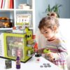 46PCS Upgraded Cash Register Playset for Kids, Cashier Register Toy, Kids Pretend Play Cash Register Toys with Scanner, Shopping Cart, Calculator, Play Food, Toys for Girls 3 6 Years-Green