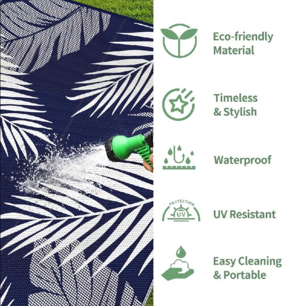 6'x9' Outdoor Rugs Patio Waterproof Outside Mat Reversible Plastic Camping Carpet,Black & Grey