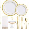 JOLLY CHEF 320 Piece Gold Rim Disposable Plastic Plates Dinnerware Sets,45 Guests