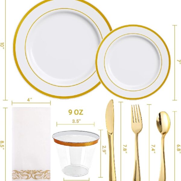 JOLLY CHEF 320 Piece Gold Rim Disposable Plastic Plates Dinnerware Sets,45 Guests