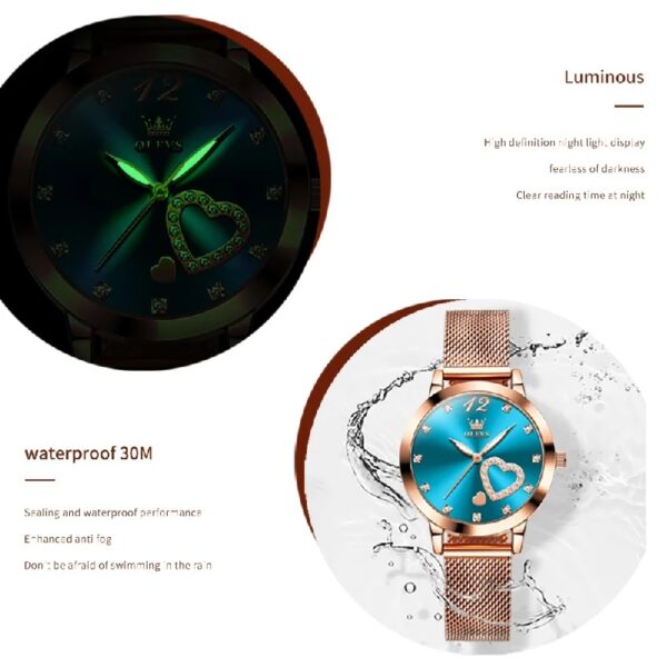 Women Watch Fashion Rose Gold Diamond Analog Quartz Female Watch for Women Luxury Dress Ladies Stainless Steel Luminous Waterproof Date Wrist Watches Green Dial