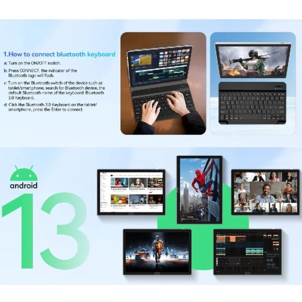Android 13 Tablet , 4GB+64GB Storage Tablet with Keyboard, Google GMS Certified, Dual 13MP+5MP Camera, WiFi, Bluetooth,  IPS Full HD Display