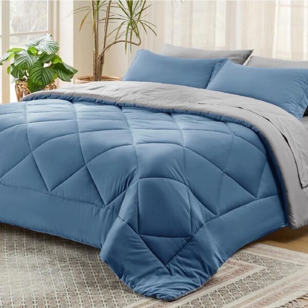 Light Purple Queen Comforter Set - 7 Pieces Reversible Queen Bed in a Bag, Queen Bed Set Light Purple and Grey with Comforters, Sheets, Pillowcases & Shams