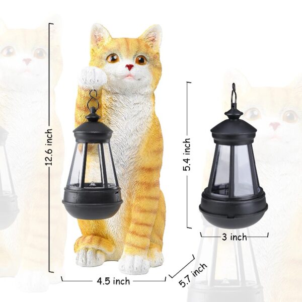 Cat Statue Garden Decor with LED Lantern for Outside -Resin patio Art Gift for lover,Cat Statues for Garden,Patio,Yard Decoration