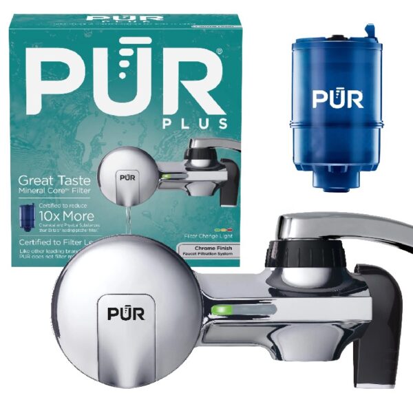 PLUS Faucet Mount Water Filtration System, Horizontal, Black/Chrome, PFM200B