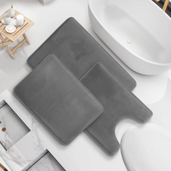 Nestl Set of 3 Absorbent Memory Foam Bath Mat Bathroom Rugs, Gray, Large 20