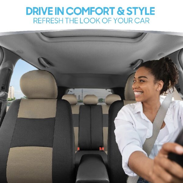 PolyPro Car Seat Covers Full Set in Charcoal on Black – Front and Rear Split Bench for Cars, Easy to Install Cover Set, Accessories Auto Trucks Van SUV