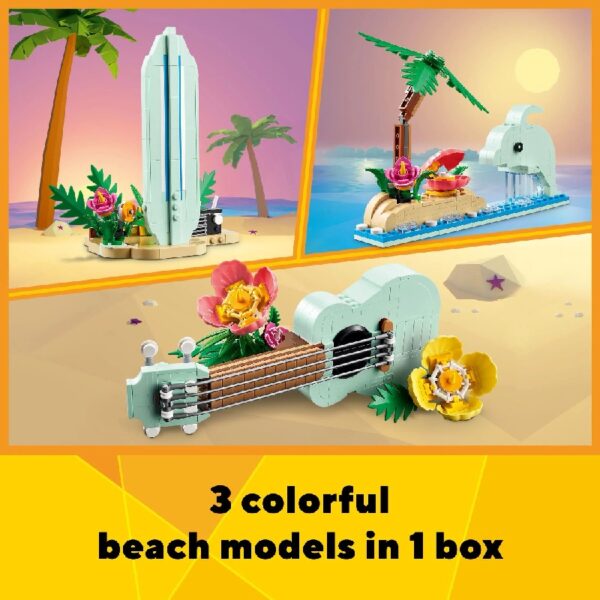 Creator 3 in 1 Tropical Ukulele Instrument Toy, Transforms from Ukulele to Surfboard Toy to Dolphin Toy, Sea Animal Toy, Beach-Themed Birthday Gift Idea for Girls and Boys Ages 8 and Up, 31156