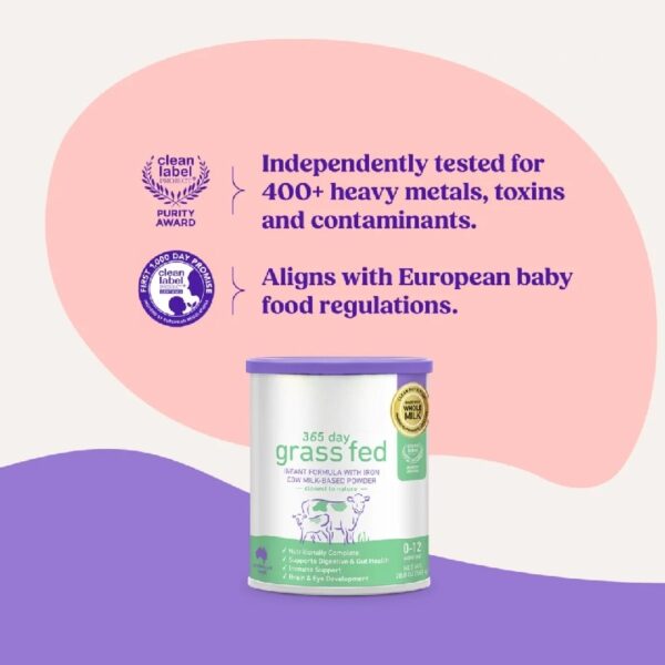 365 Day Grass Fed Whole Milk Powder Baby Formula with Iron for 0 to 12 Months, 20 oz Canister