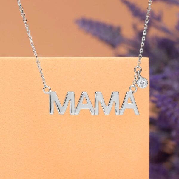 JeenMata MAMA Diamond Pendant Necklace in 18K White Gold over Silver