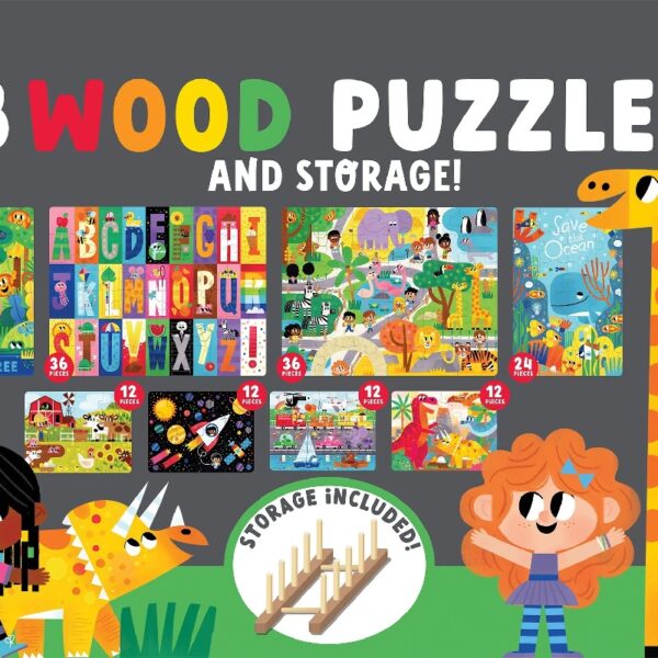 Little Buffalo 8pk Wood Kids Jigsaw Puzzles Plus Storage by
