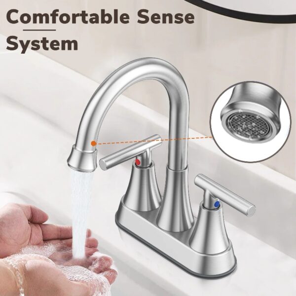 Bathroom Faucets 4 Inch Matte Black Bathroom Sink Faucet, Stainless Steel Lead-Free 2-Handle Centerset Faucet with Pop-up Drain and 2 Supply Hoses Fits 2 or 3-hole Sink