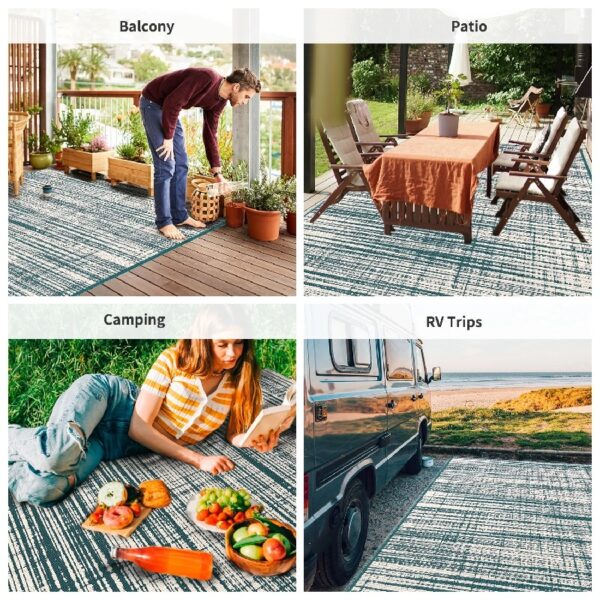 Outdoor Rug Carpet 6'x9' Waterproof Reversible Patio Rug Portable Modern Abstract Indoor Outdoor Rug Plastic Straw Rug for RV Camping Garden Picnic Deck Backyard Porch Decor Gray and White