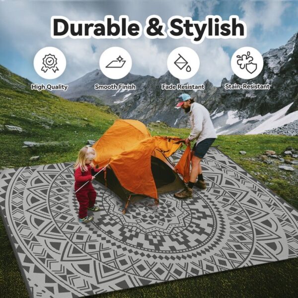 Outdoor Rugs 5' x 8' Rug, Waterproof Patio Mat, Stylish Plastic Straw Reversible Area Rug for Picnic RV Camping Porch Balcony, Black and White