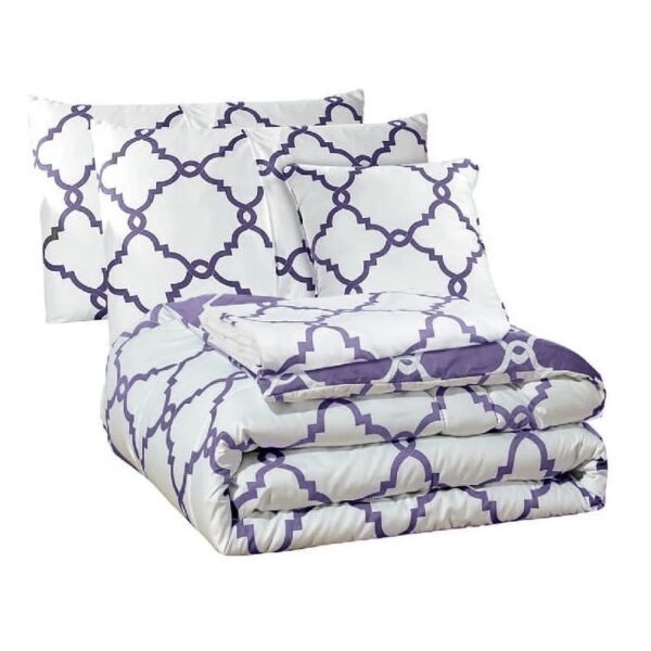 Lux Decor Collection 5 Piece Queen Down Alternative Comforter Set, Washable Duvet Bedding Set - Quatrefoil Navy