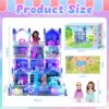 Play Dollhouse with Doll Toy Figures, 14 Rooms Furniture and Colorful Lights, Creative Doll House Gift for Girls Ages 3+, Assemble Required, Pink