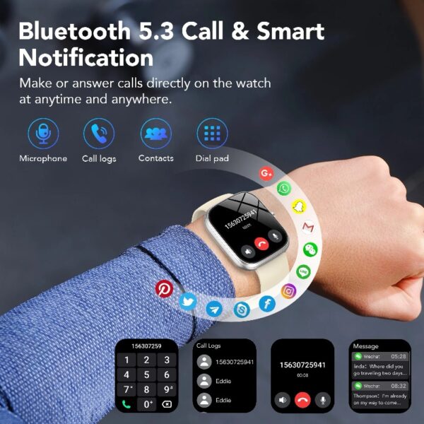 Smart Watch Fits for Android and iPhone, IP68 Waterproof Smartwatch for Women Men 100+ Sports Modes 1.91-inch Fitness Tracker, Smart Watch with Bluetooth Call(Answer/Make Calls), for Gift Black